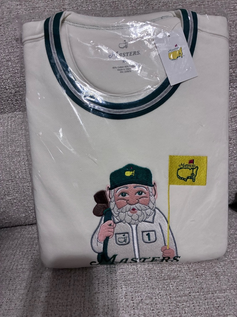 Masters Unisex Cream Sweatshirt with Green Trim and Yellow Flag Gnome - Picture 2 of 3